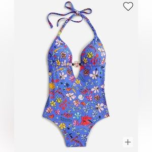 NEW J.Crew X Dauphinette Plunge One-Piece Floral Swimsuit 16 Long